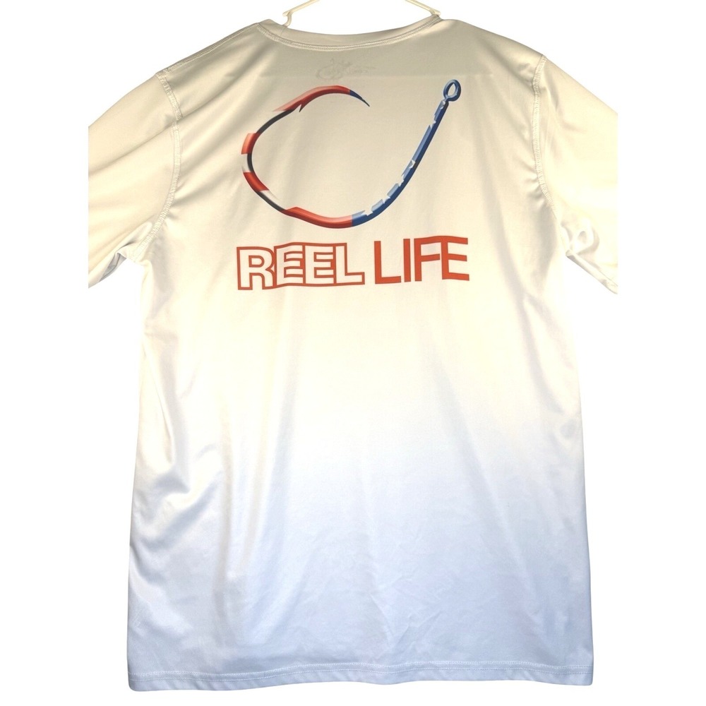 Reel Life Mens L Gray Fishing Shirt Short Sleeve Performance UPF Graphic Tee